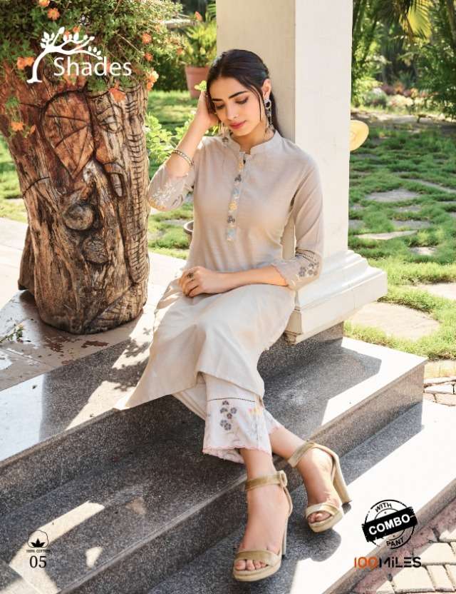 100 miles shades cotton embroidery kurti with pant summer wear collection