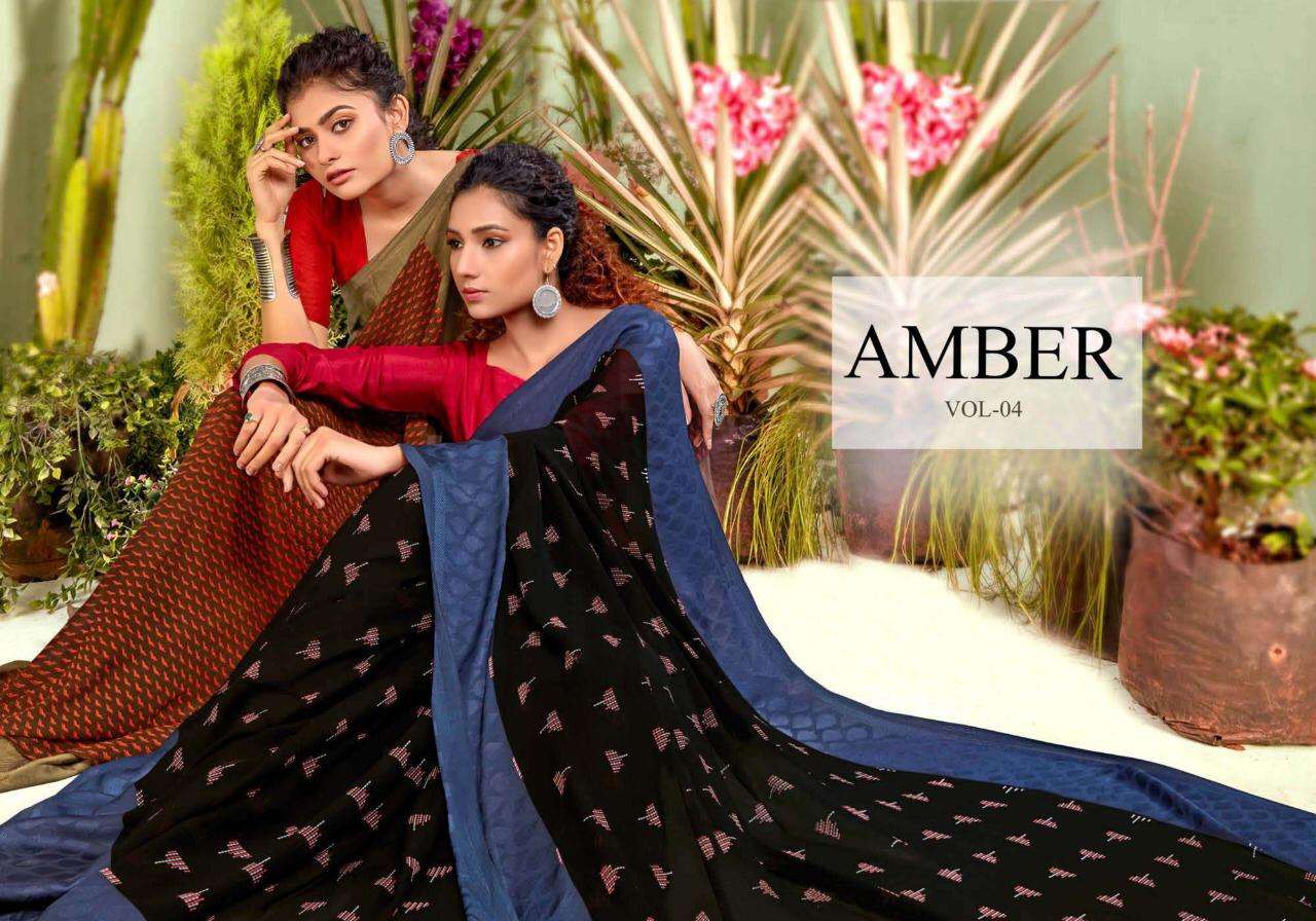 5d designer amber vol 4 georgette jacquard border saris catalog wholesale 