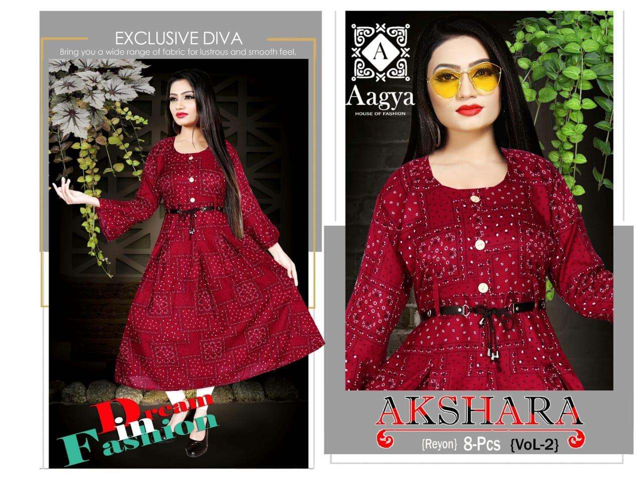 akshara vol.2 by aagya heavy rayon 14kg print kurti catalog collection best price surat