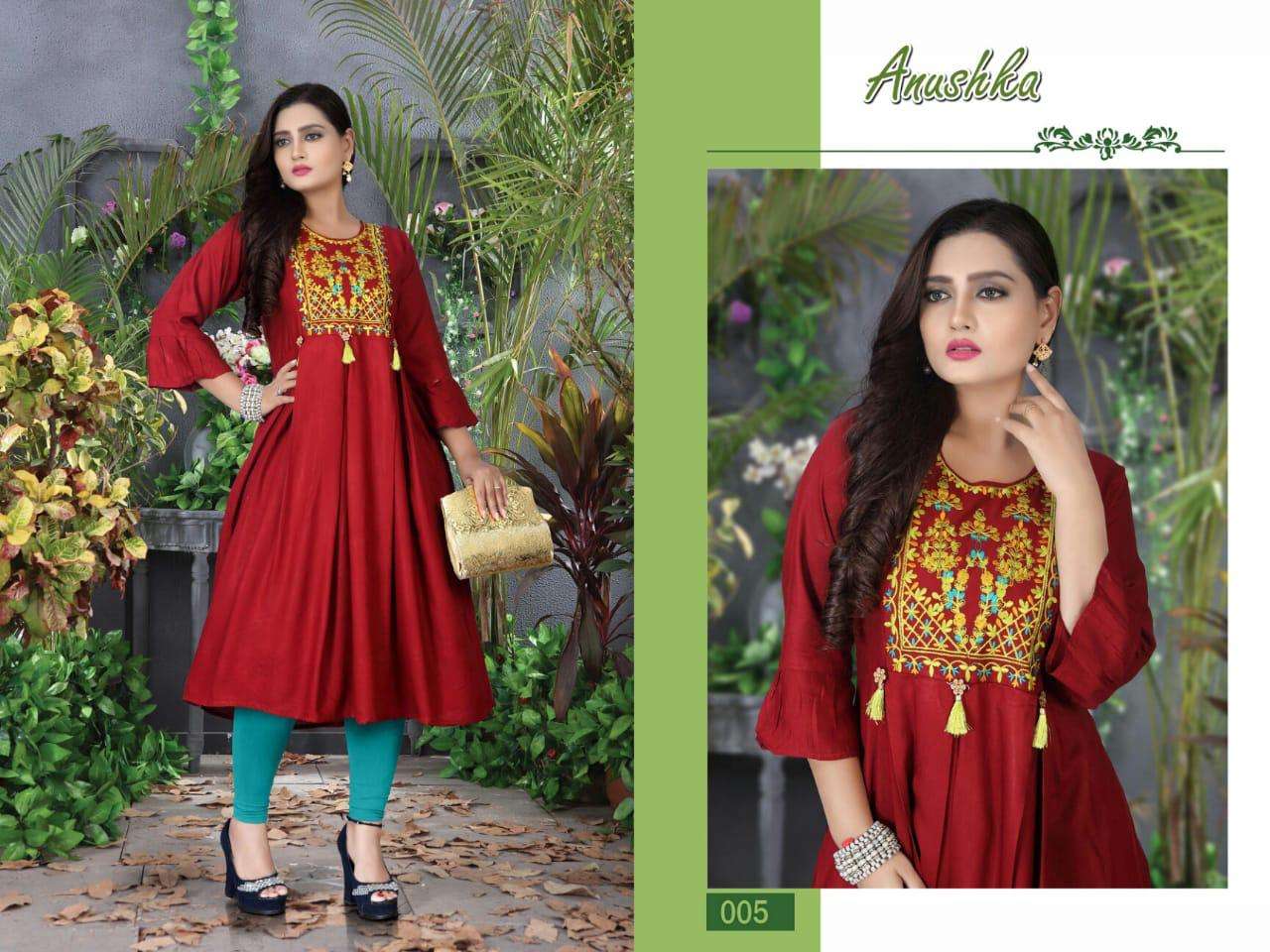 anushka by aagya heavy rayon with work kurti catalog collection wholesaler best rate ahmedabad surat india