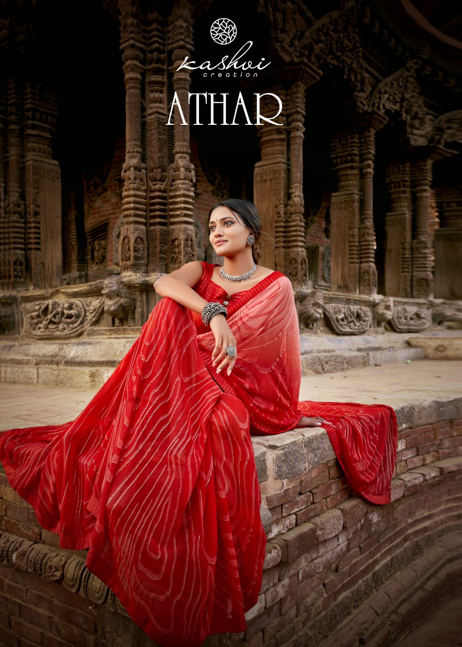 Athar By Kashvi Creation Georgette With Gold Print Saree Catalogs