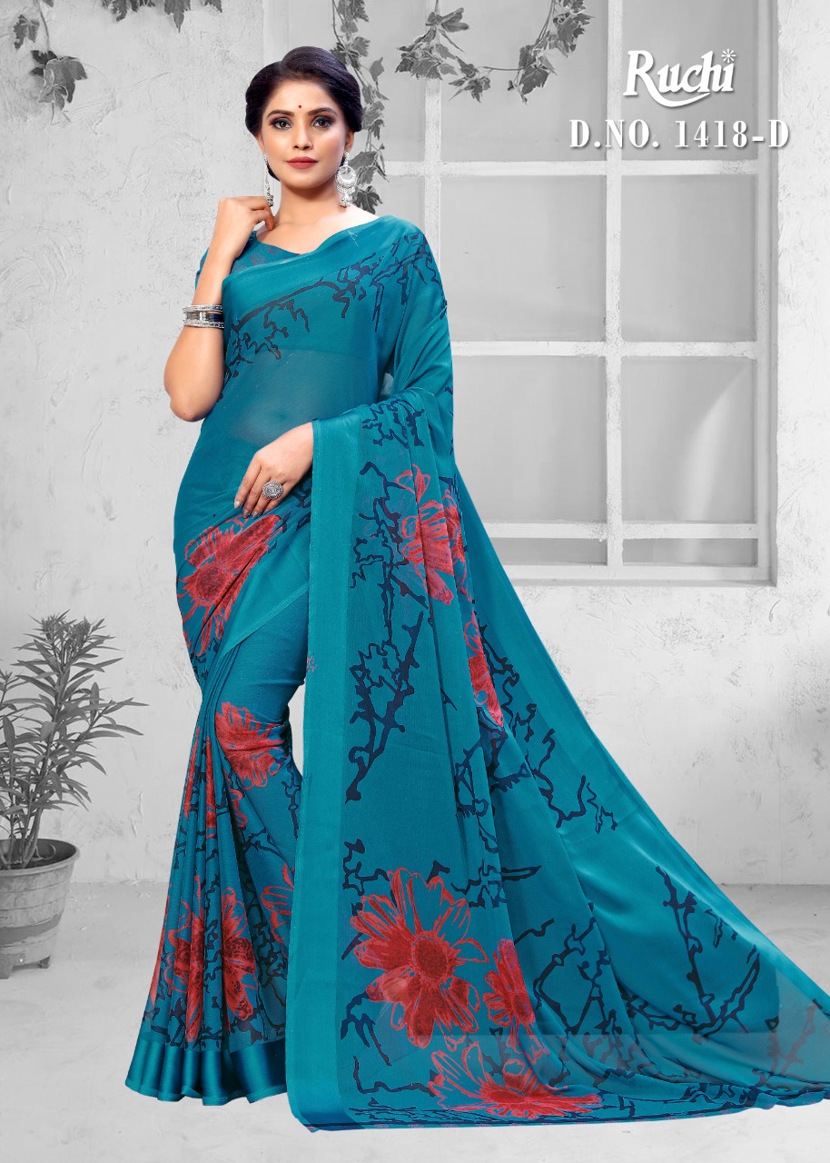 Blueberry 1418 By Ruchi Chiffon Printed Saree With Sateen Border