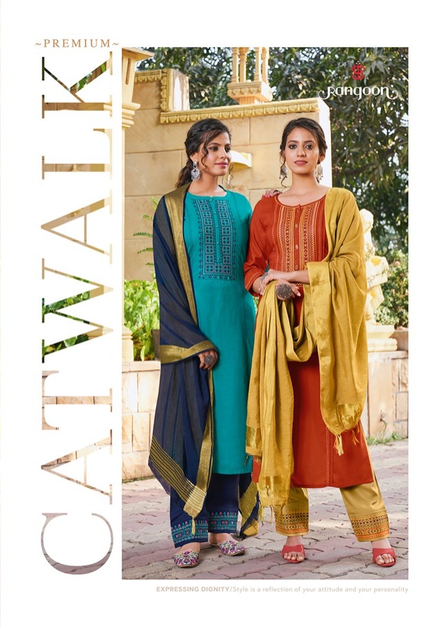 Catwalk Premium By Rangoon Rayon Work Readymade Top Pant And Dupatta Collection