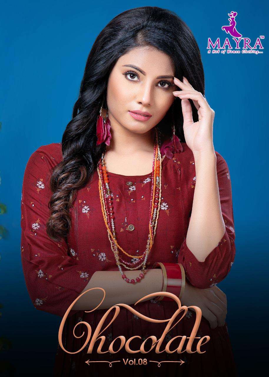 choclate vol.8 by mayra heavy rayon feeding flair kurti Cataolog Collection Wholesaler Best Rate In Ahmedabad Surat Chennai India Uk Usa Malaysia Singapore Canada Australia