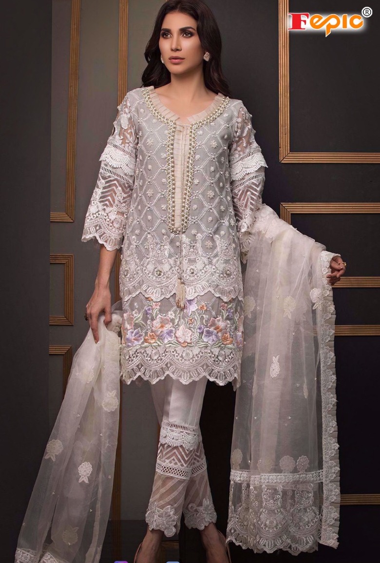 Fepic Launch Rosemeen 1073 Heavy Net Embroidery Work Pakistani Salwar Kameez