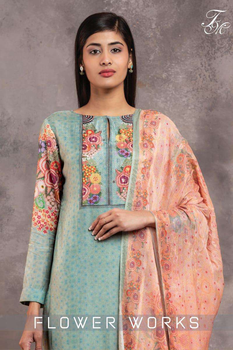 flower works by t&m silk digital print with handwork suits collection