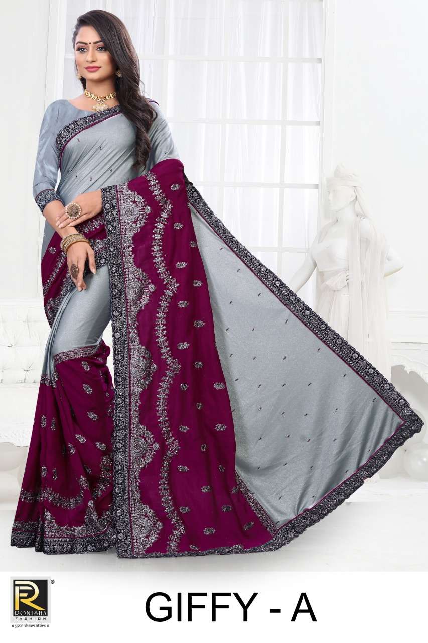 Giffy by ranjna saree embroidery warked heavy diamond work saree Collection 