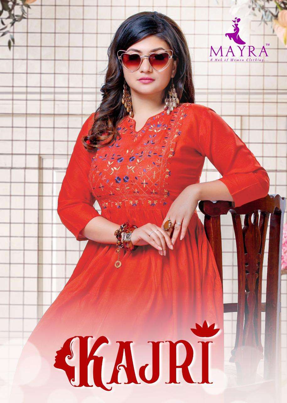 kajari by mayra heavy rayon slub with work kurti catalog collection wholesaler best rate ahmedabad surat india