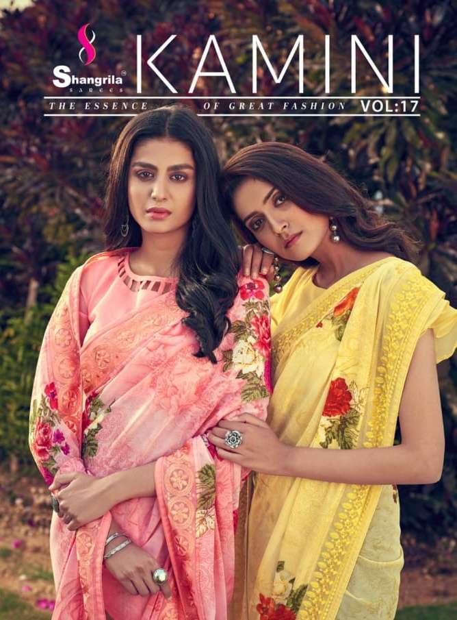 kamini vol 17 by shangrila georgette floral printed saree collection