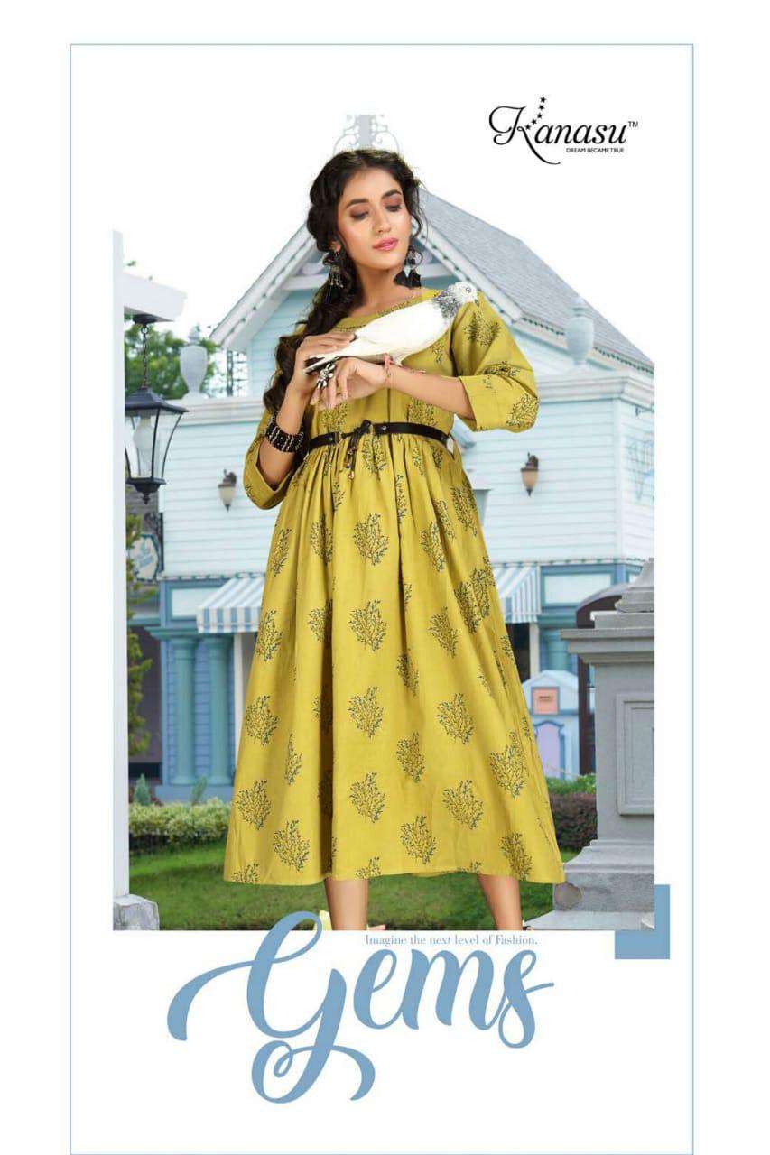 kanasu gems cotton flex long kurti wholesaler surat