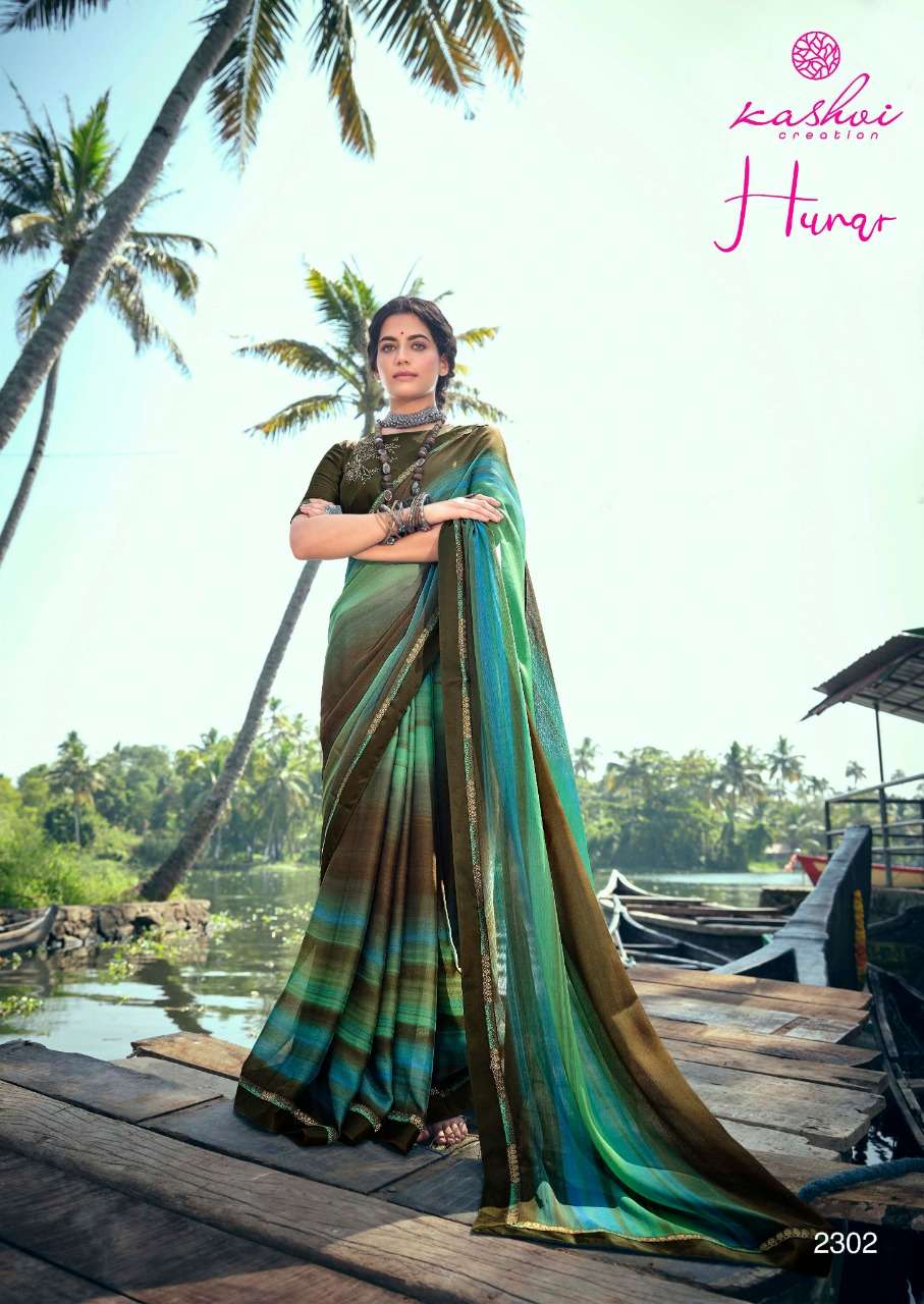 kashvi creation hunar moss chiffon printed saree supplier