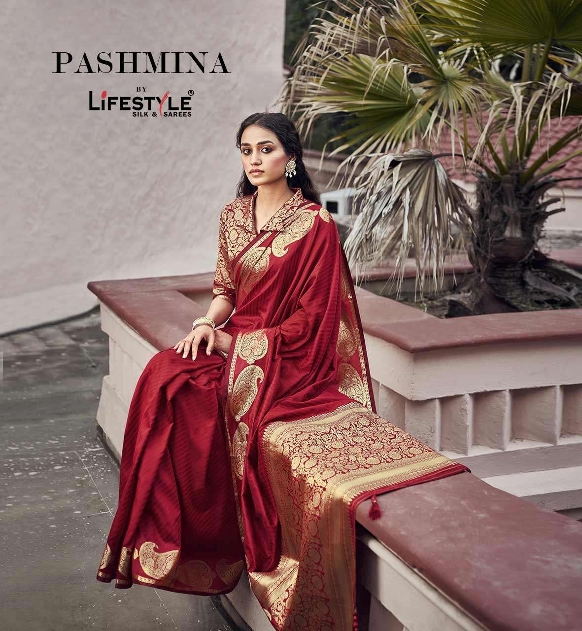 lifestyle pashmina lichi silk saree with jacquard border online seller