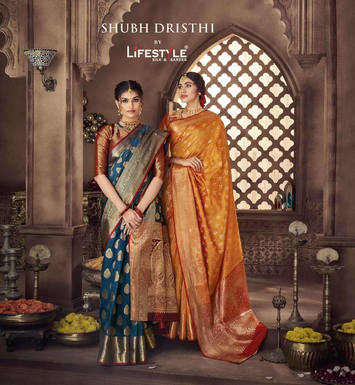 lifestyle shubh drishti lichi silk rich pallu classy look gorgeous saree