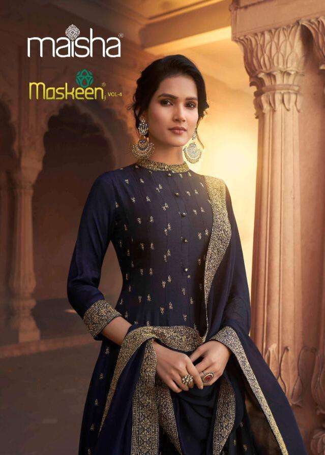 maisha maskeen vol 4 rassian silk long gown with dupatta collection