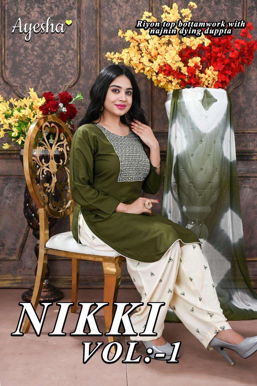 NIKKI VOL.1 by ayesha heavy rayon readymade suit wholesaler in surat inida uk