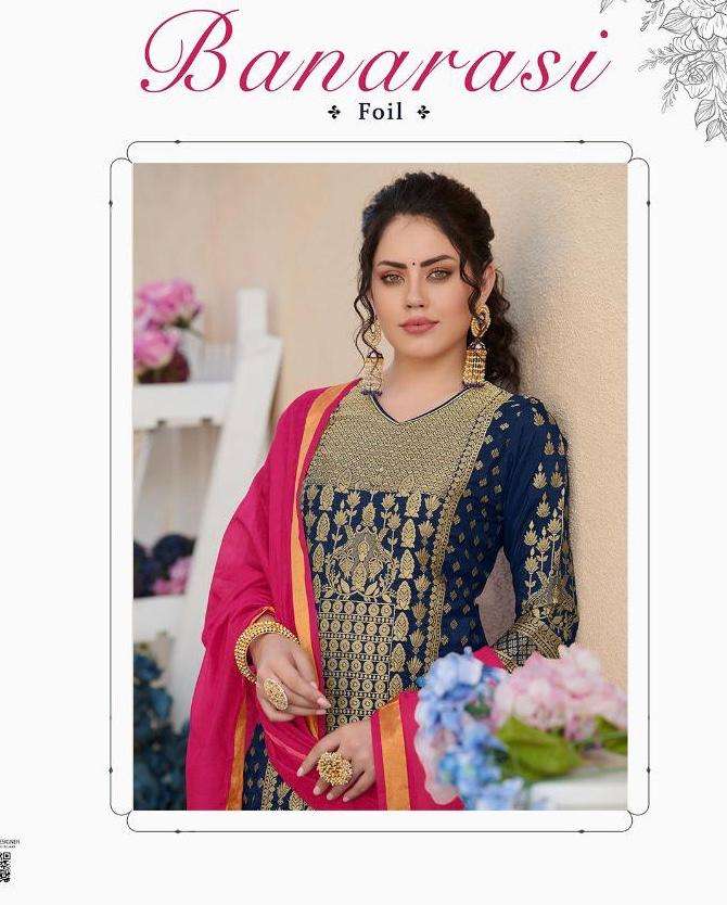 poonam present banarasi foil rayon chanderi big size ladies kurta with dupatta collection