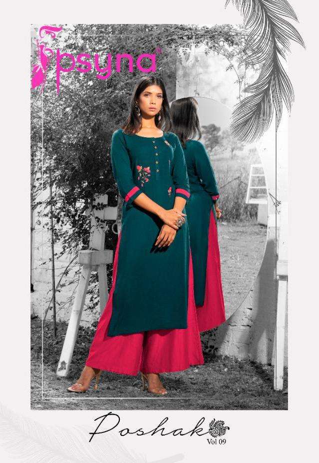 poshak vol 9 by psyna rayon slub beautiful embroidery kurti summer wear collection