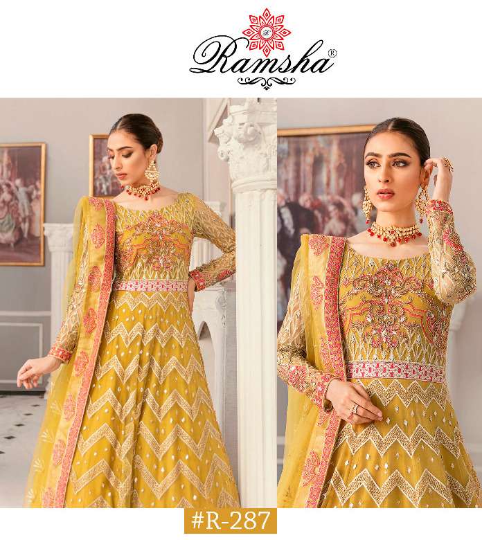 ramsha vol 6 series 285-288 net with embroidery pakistani salwar kameez