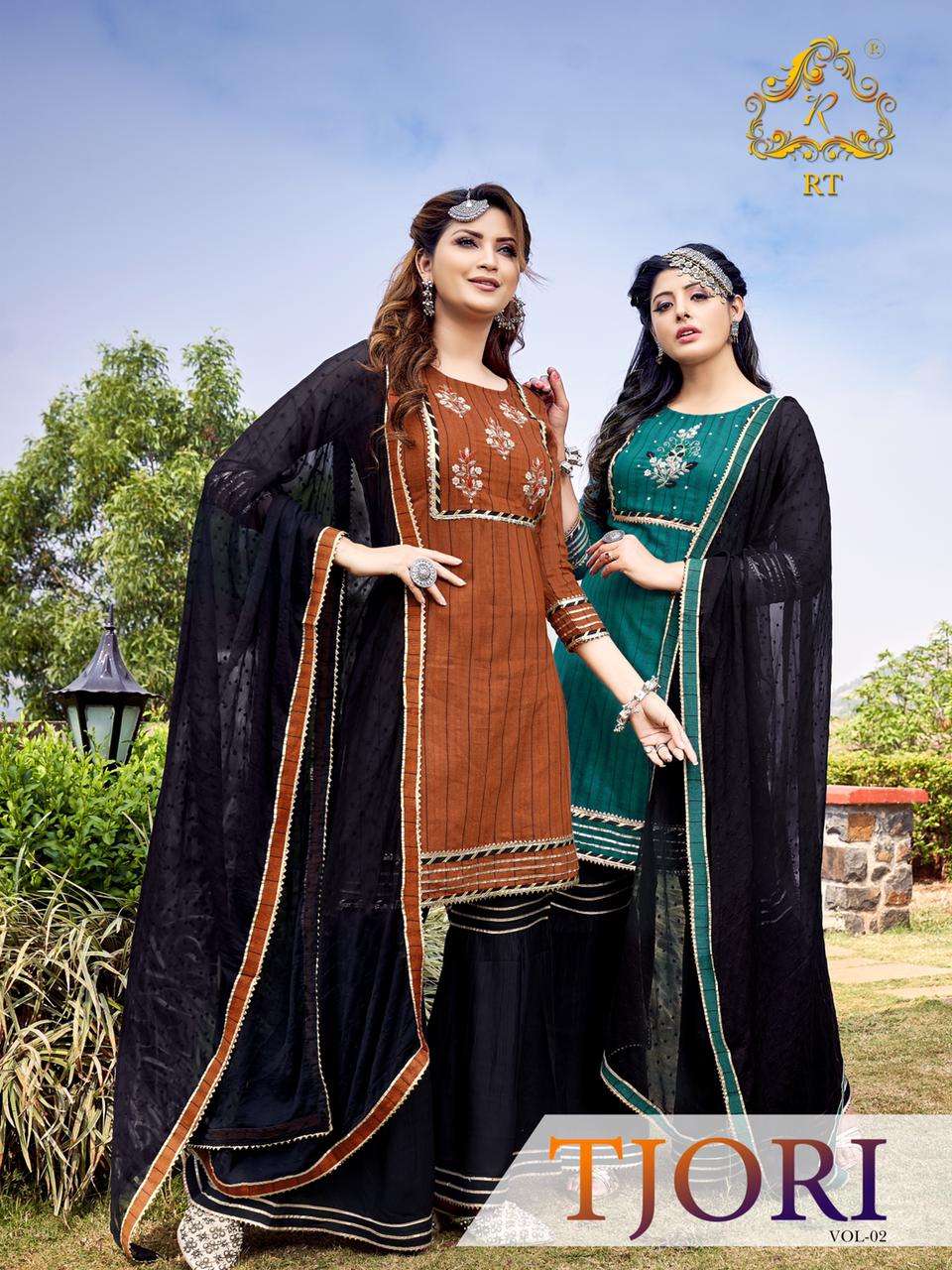 rijiya trends tjori vol 2 exclusive kurti with sharara and dupatta readymade collection 