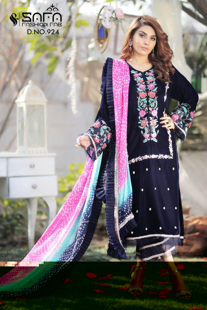 Safa Fashion Fab Launch Sf 924 Velvet Designer Embroidered Readymade Suits