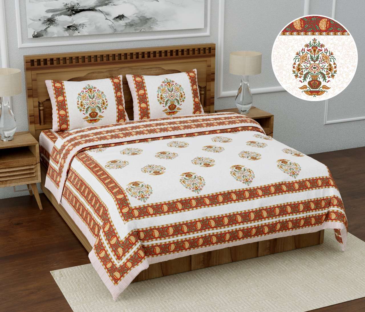 satrangi by k4u pure jaipuri printed cotton king size bedsheet wholesaler