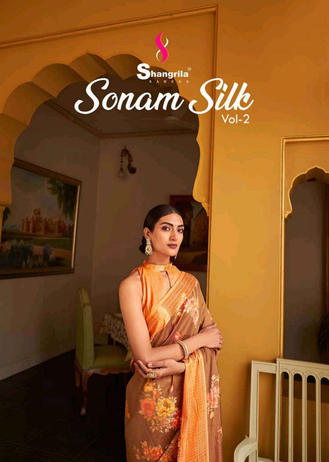 shangrila sonam silk vol 2 satin silk digital printed saree online trader