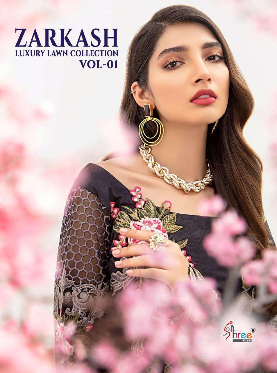 shree fabs zarkash luxury lawn cotton pakistani summer dress materials