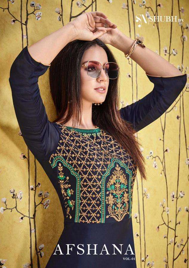 shubh nx afshana vol 1 long gown style designer kurtis wholesaler 