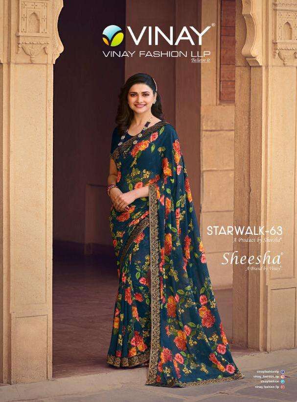 starwalk vol 63 by vinay 23551-23559 series georgette printed saree 