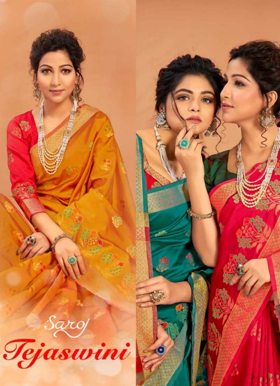 tejaswini by saroj traditional wear lichi silk designer saree surat supplier