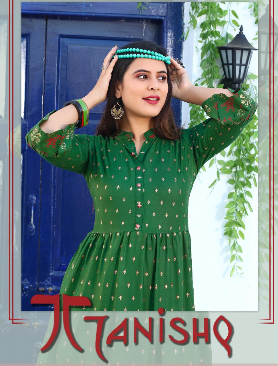 Trendy Tanishq Rayon Gold Print Long Gown Style Kurti Collections