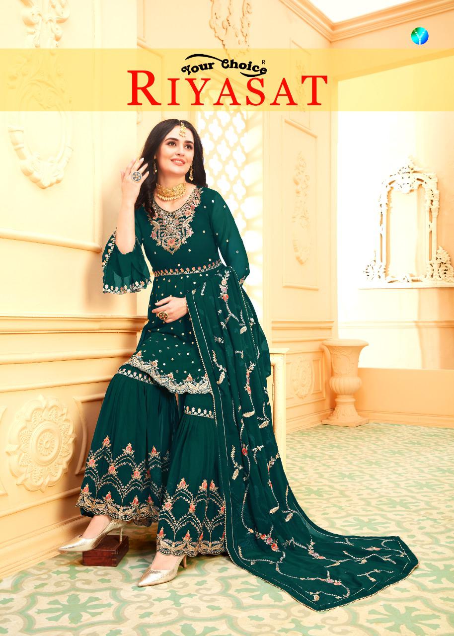 Your Choice Riyasat Georgette Heavy Sharara Style Suits Wholesaler