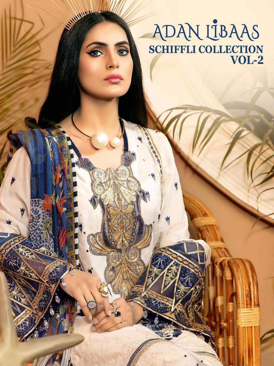 adan libaas schiffli collection vol 2 by shree fabs cotton embroidery pakistani suits