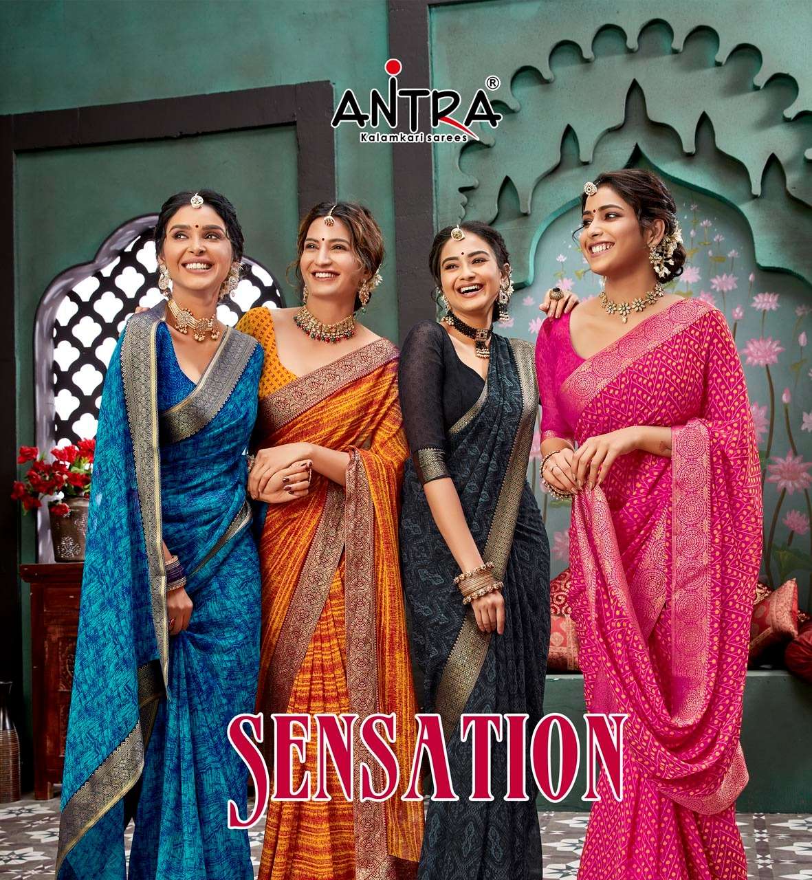 antra sensation georgette printed ethnic style saree wholesaler