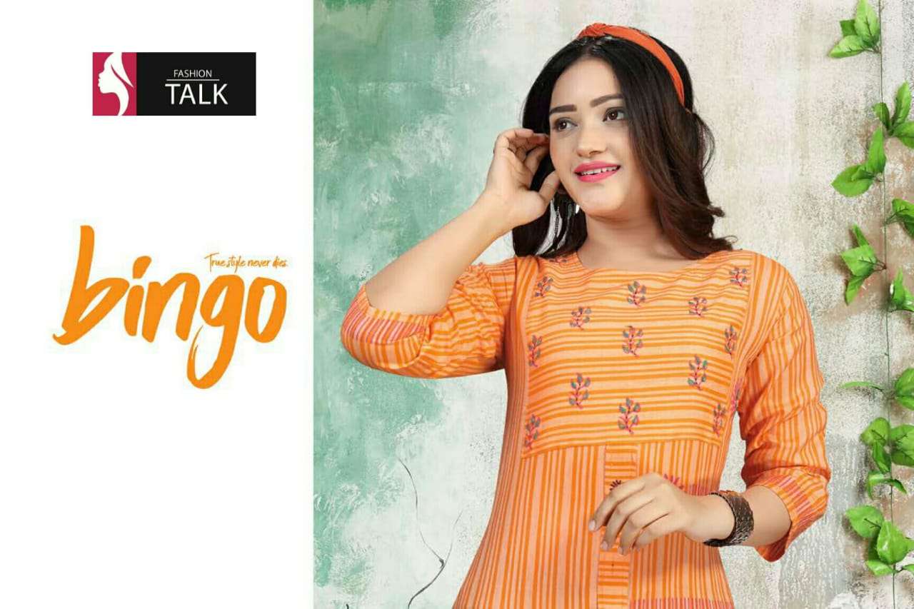 Bingo by fashion talk heavy rayon stripes kurti Catalog Collection Wholesaler Lowest Best Price In Ahmedabad Surat Chennai India Uk Usa Malaysia Singapore Canada Australia