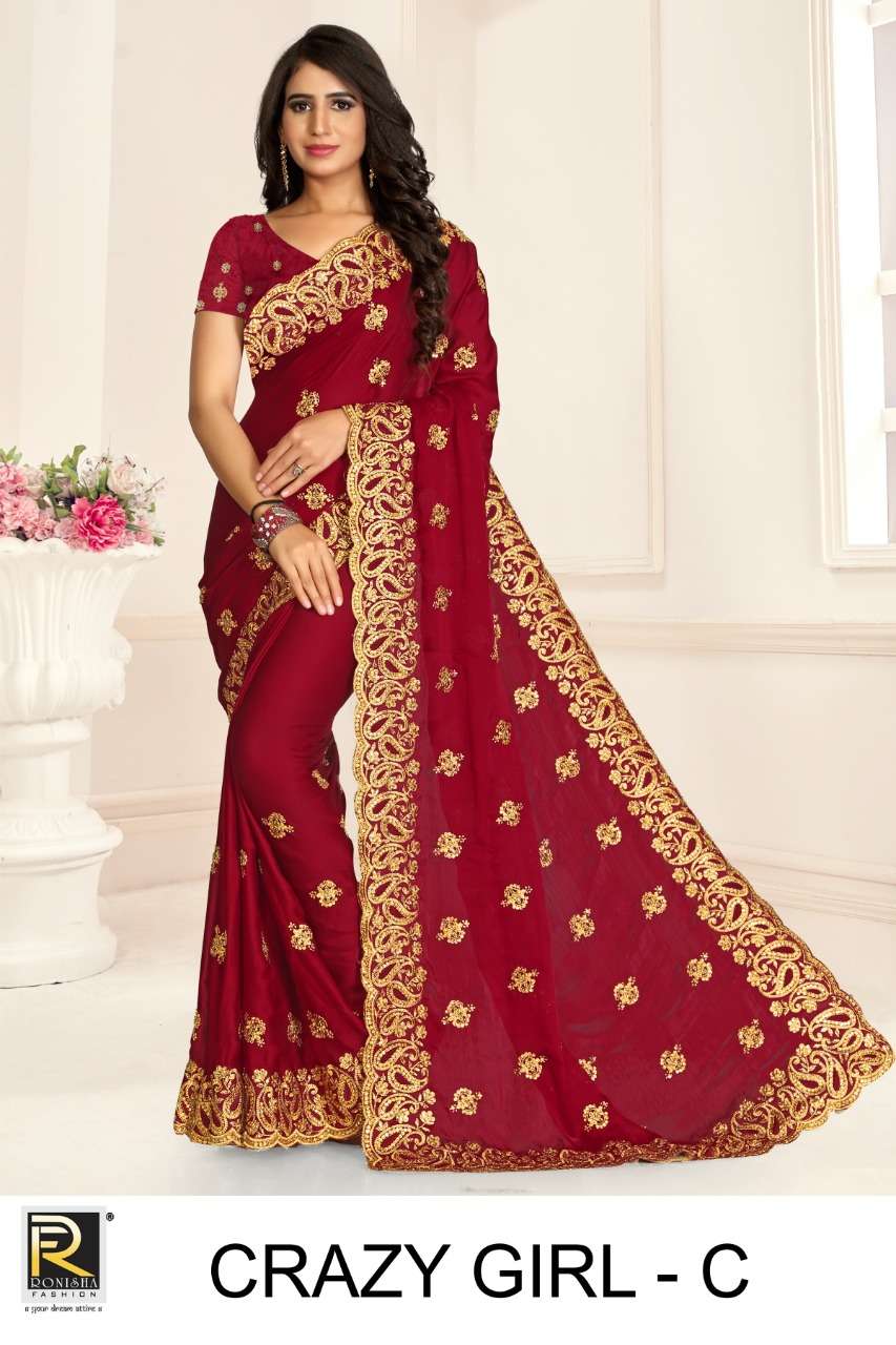 Crazy girl by ranjna saree embroidery warked heavy diamond work saree Collection 