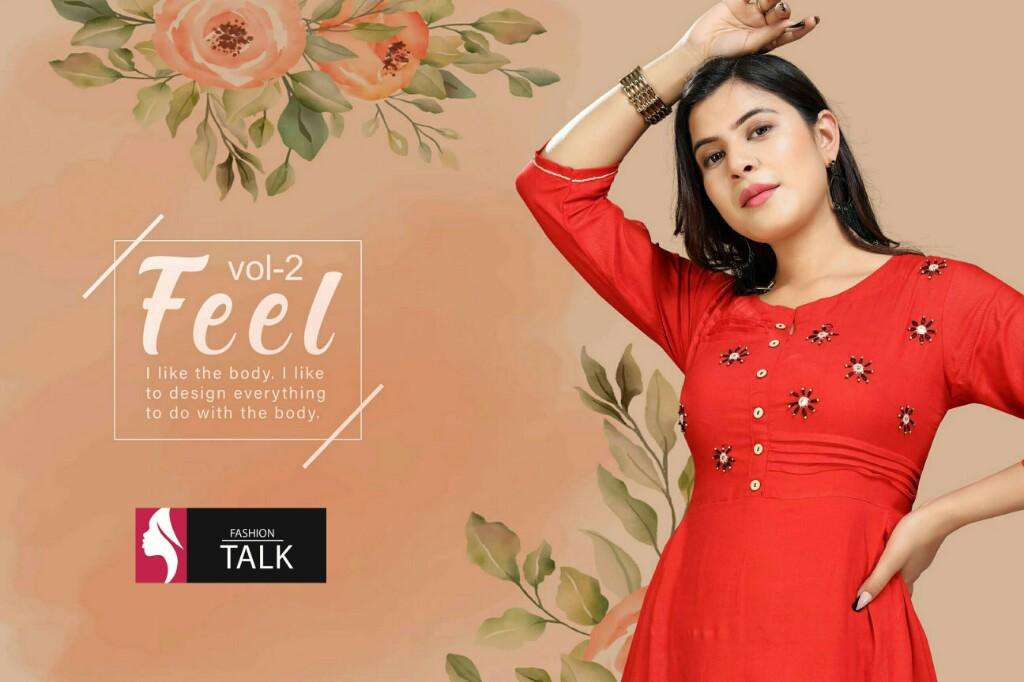 feel vol.2 by fashion talk heavy rayon hand work kurti Cataolog Collection Wholesaler Best Rate In Ahmedabad Surat Chennai India Uk Usa Malaysia Singapore Canada Australia