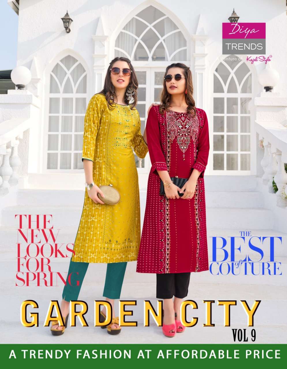 garden city vol 9 by diya straight rayon daily wear kurti collection