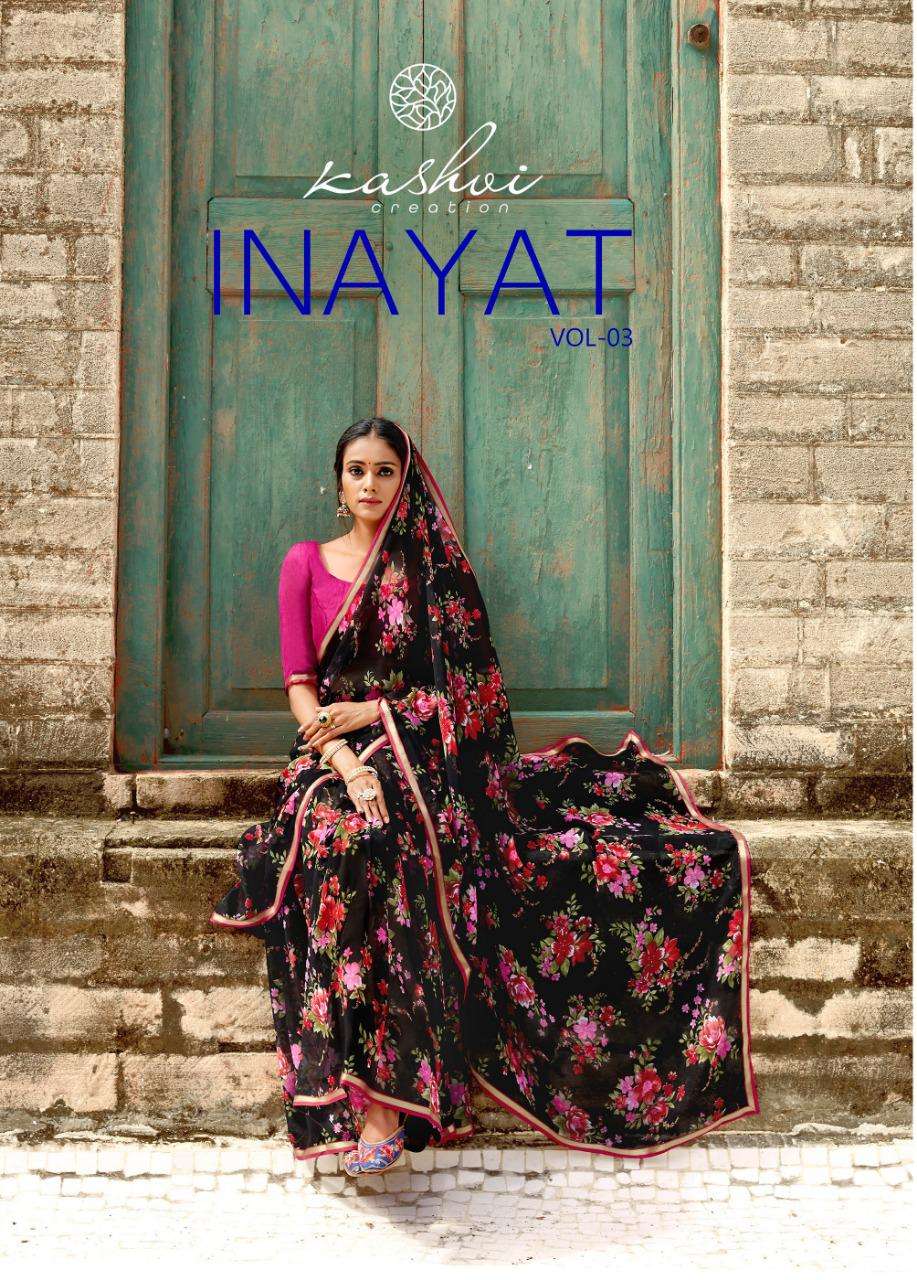 inayat vol 3 by kashvi creation chiffon printed saree with border