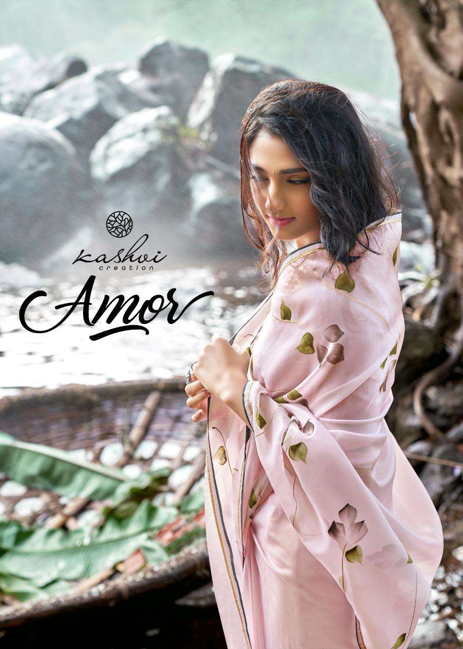 kashvi amor organza silk hand print exclusive sarees