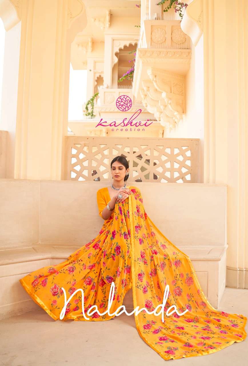 kashvi nalanda georgette foil printed designer saree collection