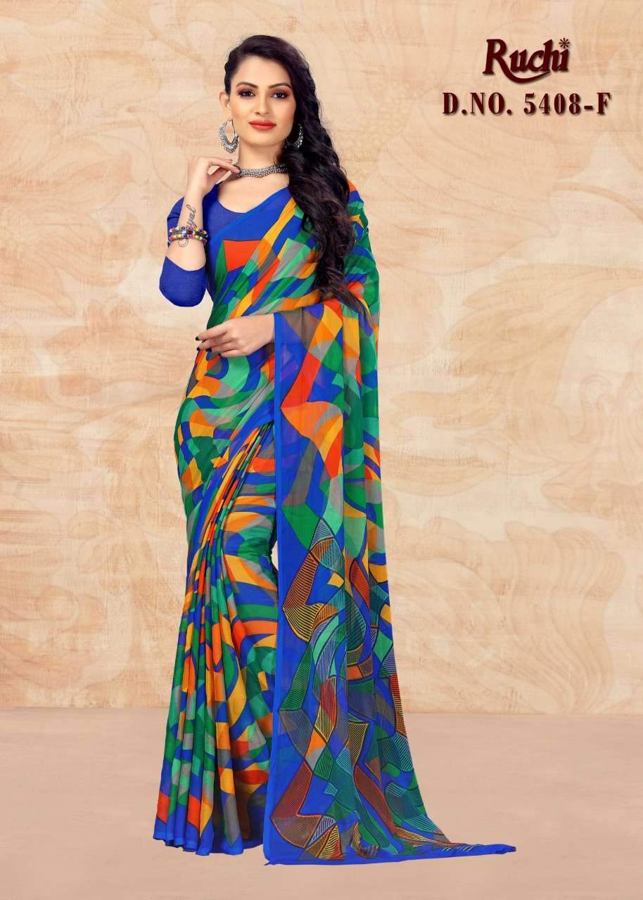 kesariya chiffon 5408 by ruchi chiffon printed casual wear saree