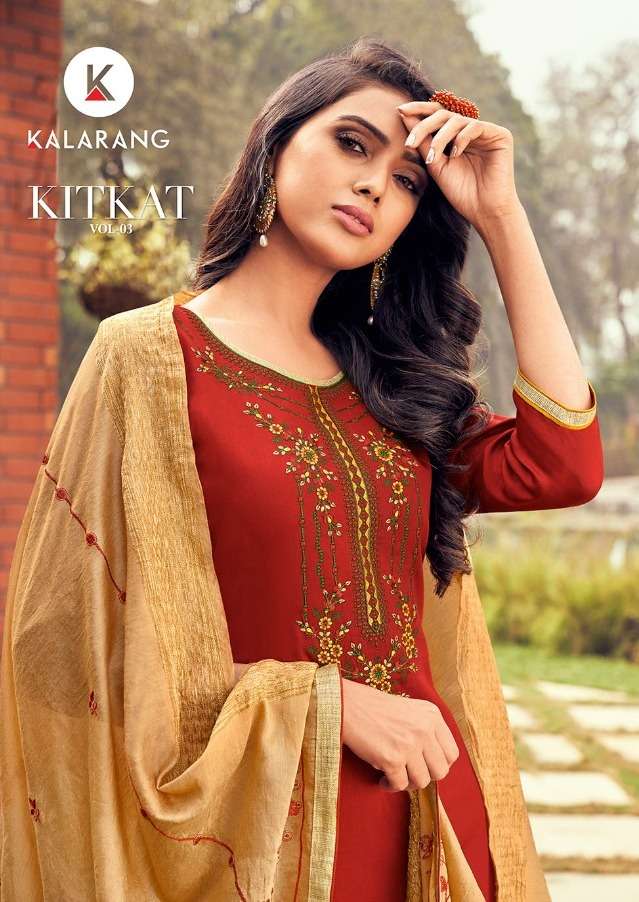 kitkat vol 3 by kalarang jam silk cotton casual wear suits wholesaler