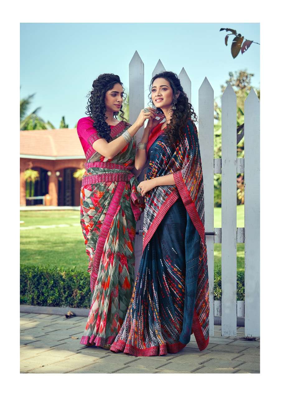 muskan by shangrila georgette printed sari with kashmiri border concept authorized supplier 