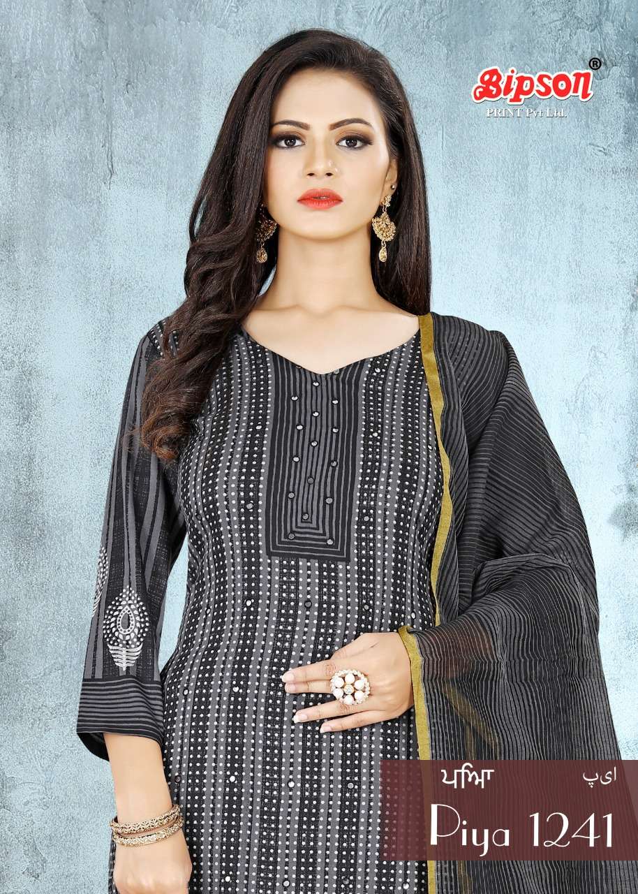 piya 1241 by bipson cotton satin mirror work dress materials