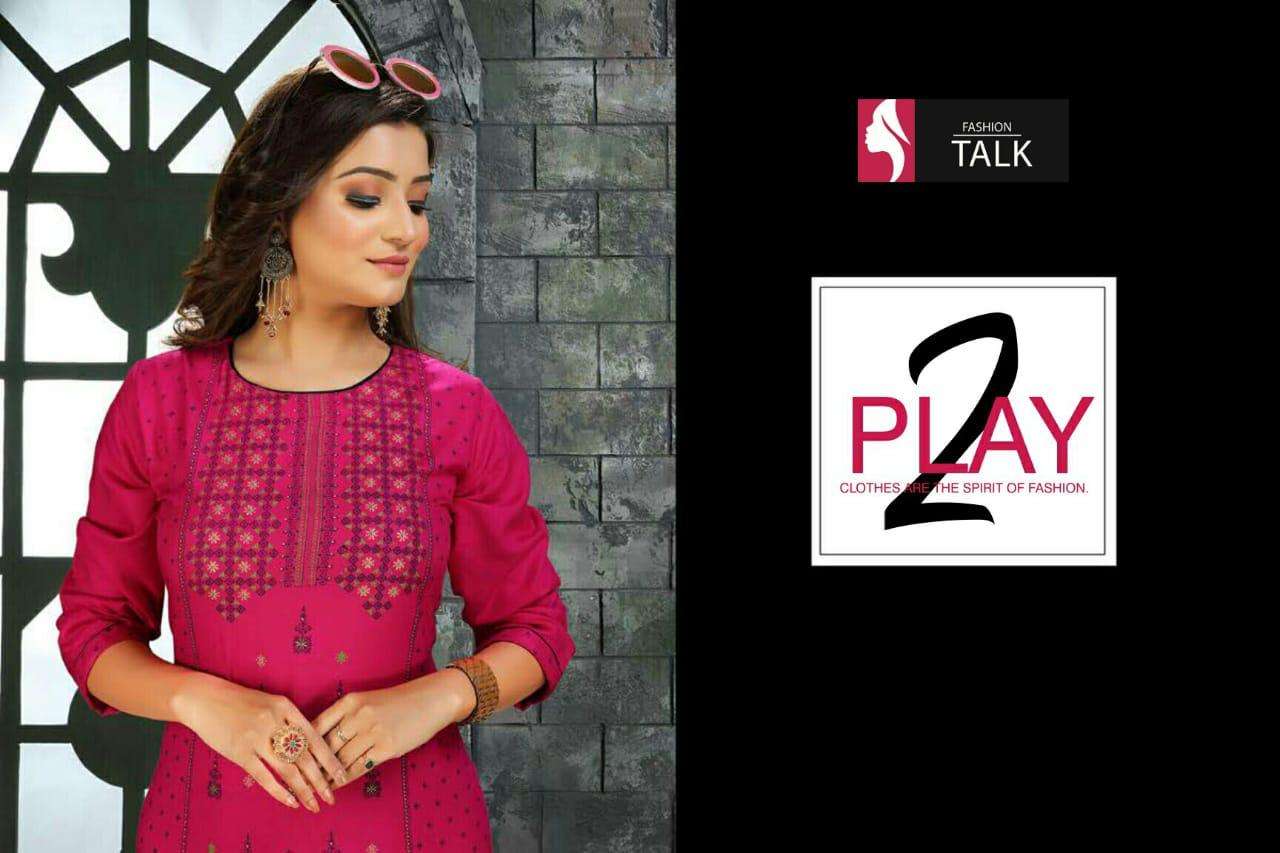 Play 2 by fashion talk heavy rayon print kurti Cataolog Collection Wholesaler Best Rate In Ahmedabad Surat Chennai India Uk Usa Malaysia Singapore Canada Australia