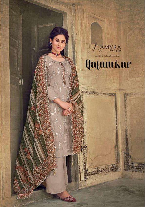 qalamkar by amyra chinon silk suits with heavy digital dupatta collection