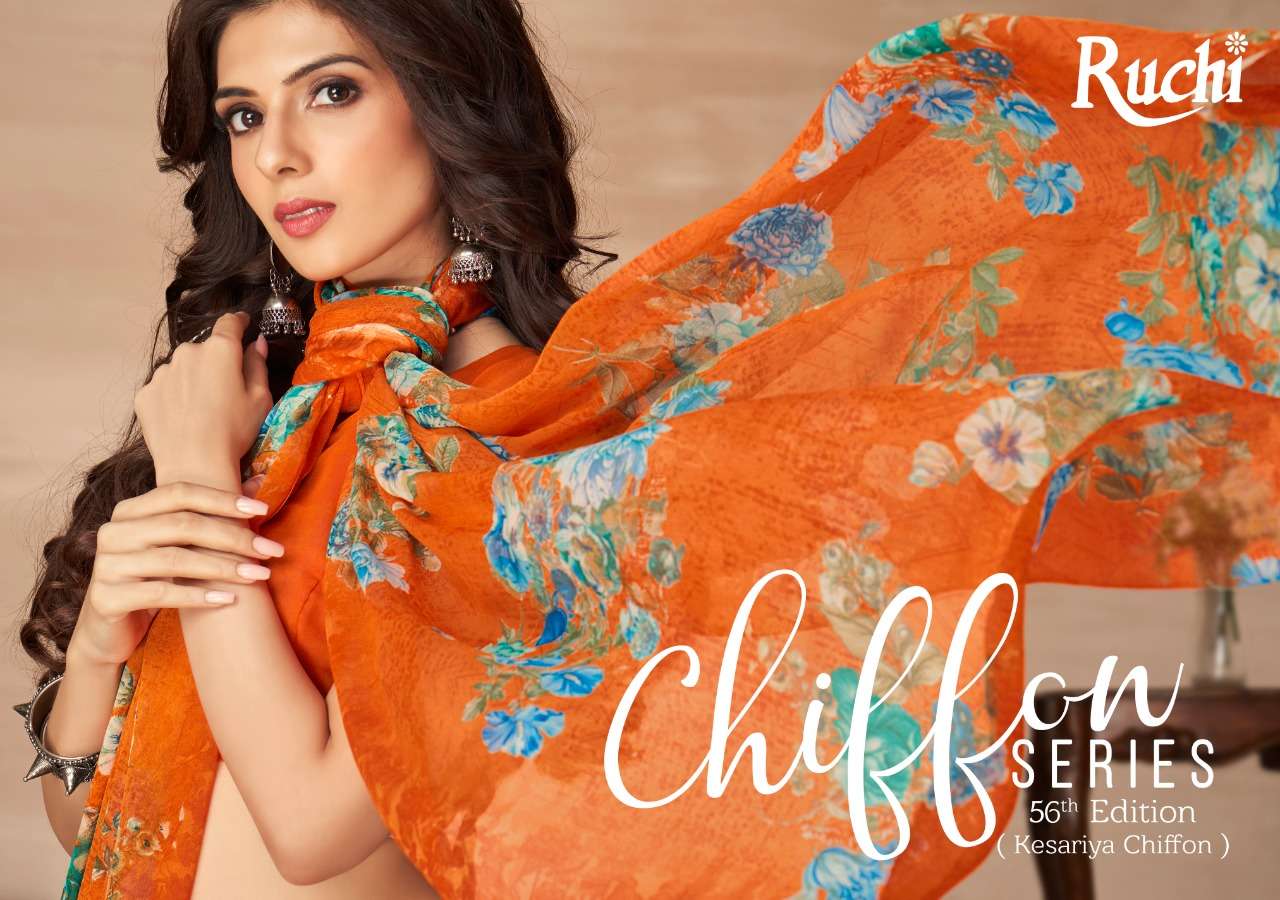 ruchi kesariya chiffon vol 56 printed chiffon daily wear saree