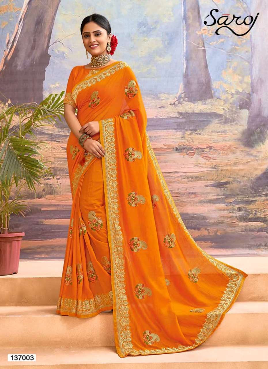 saroj kangana vichitra silk embroidery party wear saree