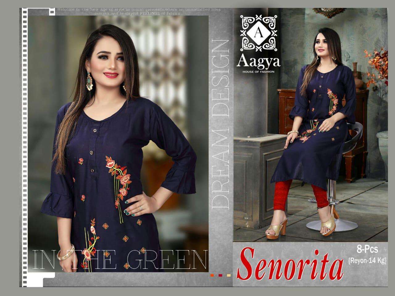 senorita by aagya heavy rayon with work kurt Catalog Collection Wholesaler Lowest Best Price In Ahmedabad Surat Chennai India Uk Usa Malaysia Singapore Canada Australia